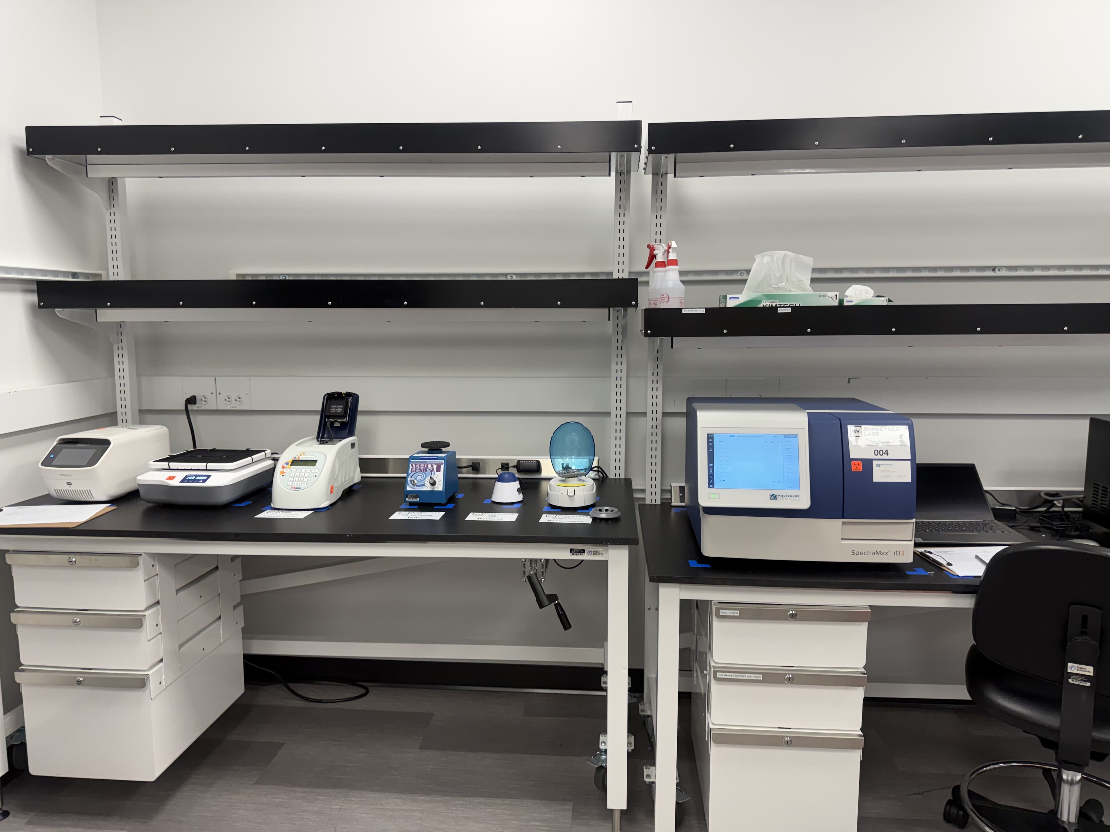 Twenty Seven Labs instrumentation lab in Hayward, CA — SpectraMax multi-mode reader and assay development bench